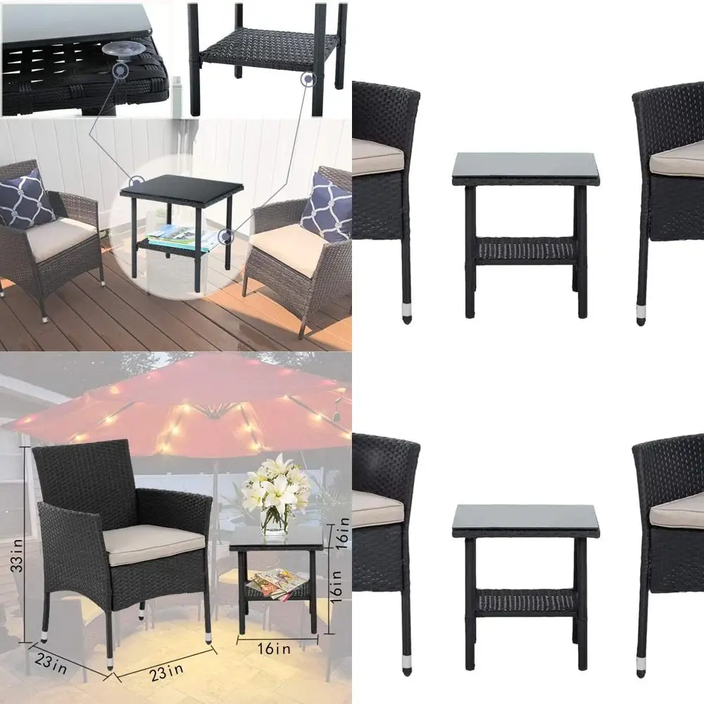 

3-Piece Black Patio Furniture Set: Outdoor Wicker Bistro Chairs for Backyard, Porch, and Poolside