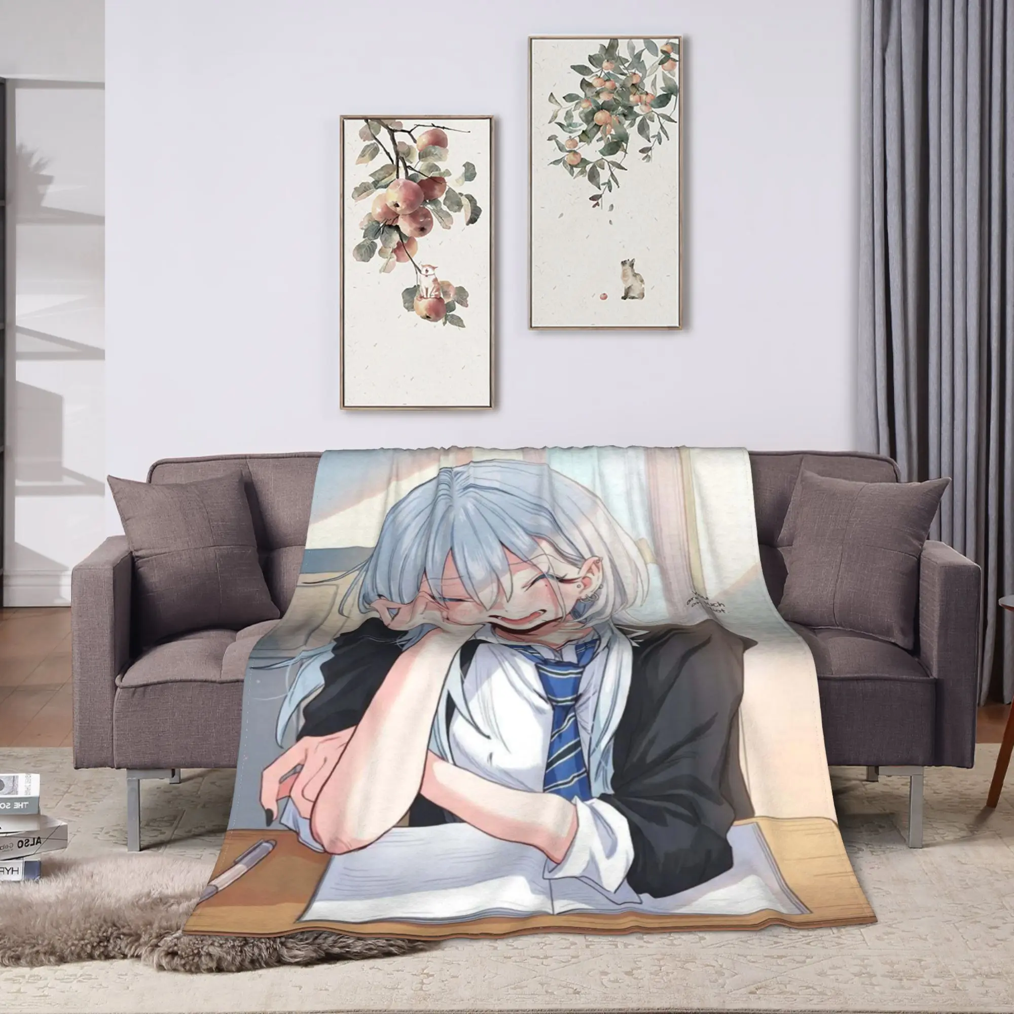 Haimiya Senpai Wa Kowakute Kawaii Manga Soft Cozy Blanket  Graphic Travel Car Throw Blanket Flannel Bedspread Sofa Bed Cover