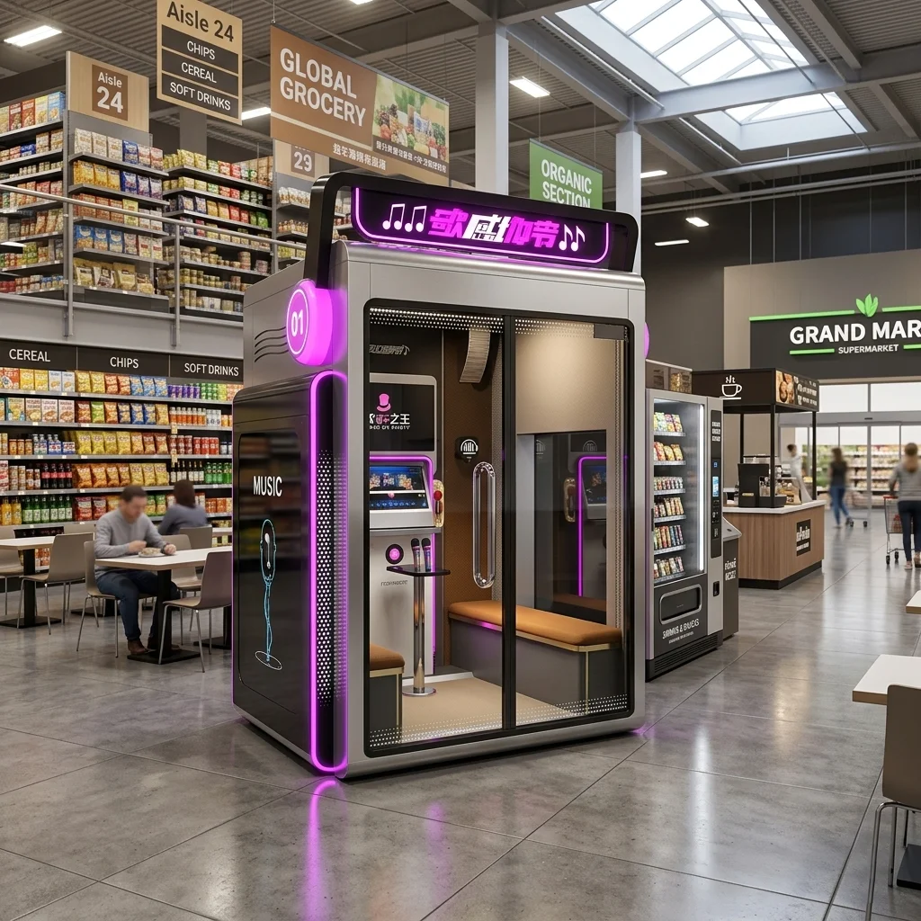 FOODLINE Customized Amusement Park Game Center Coin Operated 4 Player Karaoke Booth Soundproof KTV Singing Room Self Service