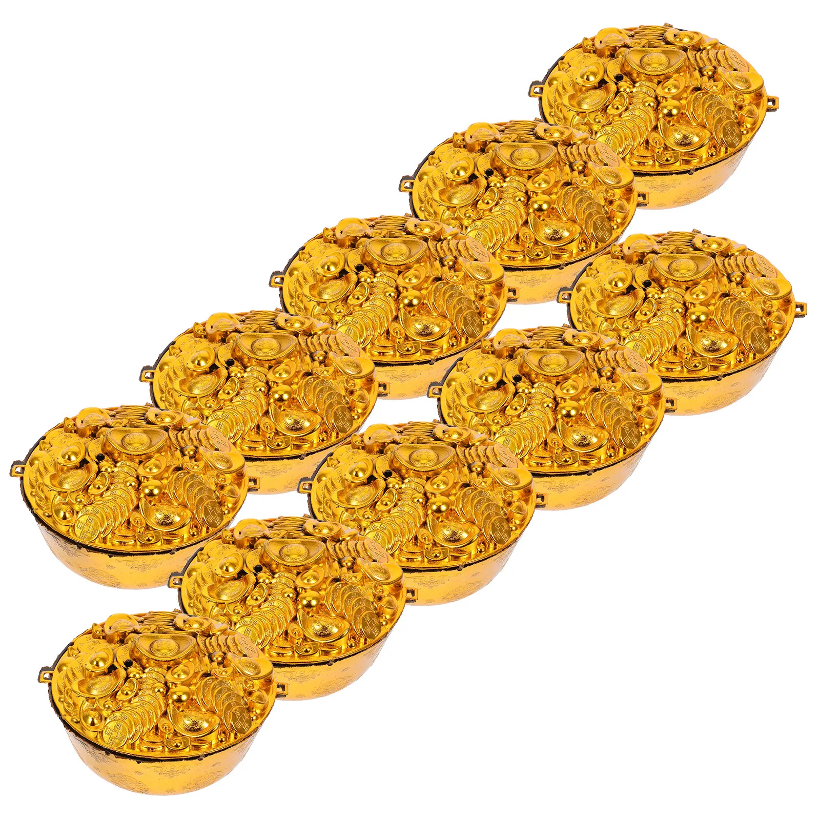 10Pcs Traditional Chinese Golden Offering Bowl Set Ritual Worship Burial Ceremony Wealth Symbol Feng Shui Decoration Sacrificial