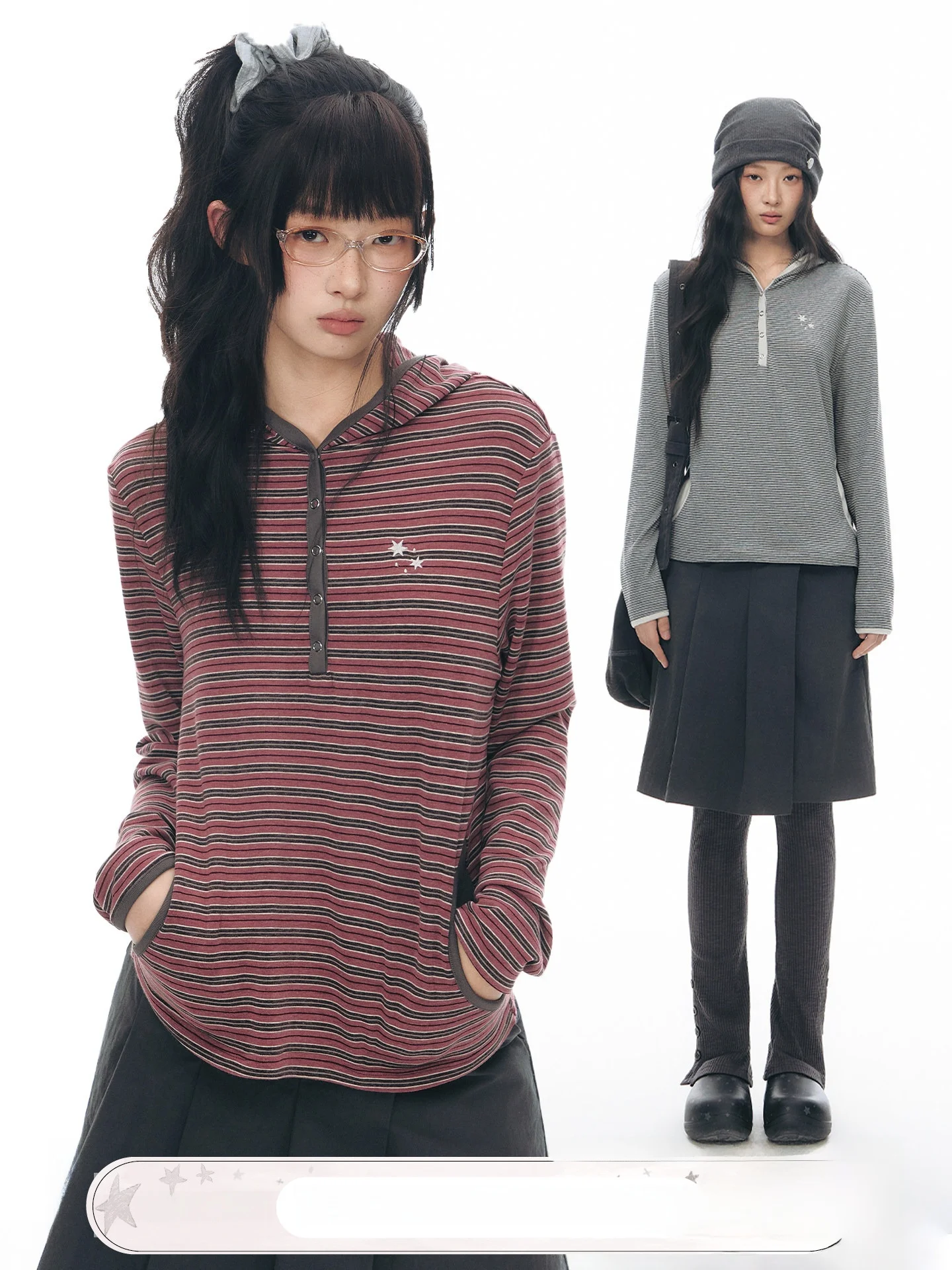 

NAPSNAPS Original Striped Hooded Color Block Long Sleeve T-Shirt Women's Casual Loose Knitted Top Spring New Style Cotton Pol...