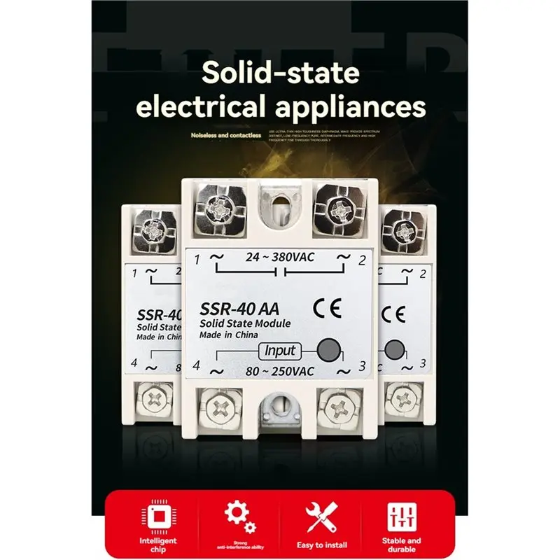 A23F-SSR-40AA Solid State Relay 40A Single Phase Module 80-250VAC Input 24-380VAC Output For PID Temperature Control
