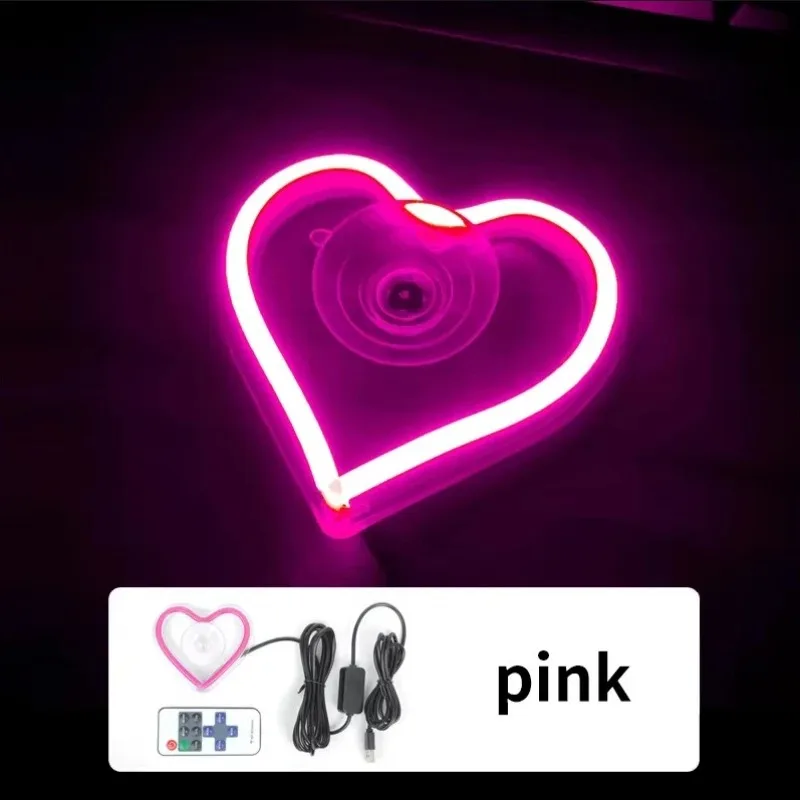 Universal Car Triangle Window LED Neon Light Heart Atmosphere Decoration Light Rear Window Heart-shaped Neon Lights Accessories