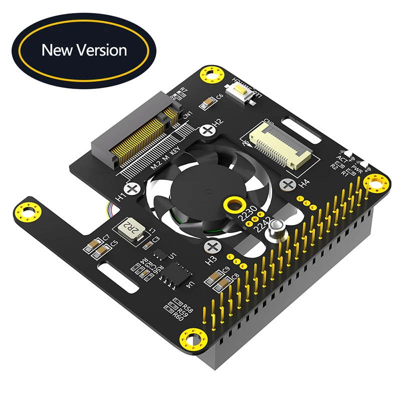 NEW M.2 NVME to PCIe Adapter Supports M2 2230 2242 M Key NVME SSD with Cooler Fan Automatic Discoloration LED for Raspberry Pi 5