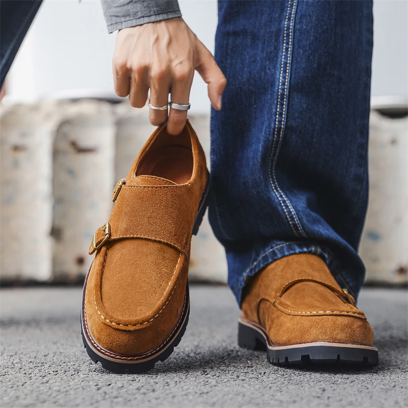 British Men Cow Suede Leather Shoes Business Dress Loafers Designer Shoes Vintage Work Oxfords Autumn Male Driving Footwear