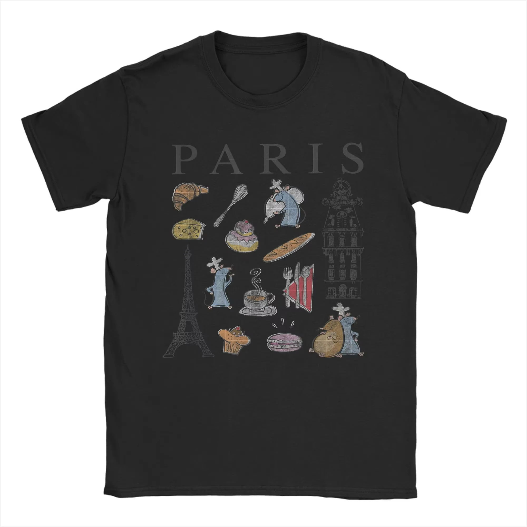 

2025 Autumn New Ratatouille Paris Food Places Collage Pure Cotton Casual T-Shirts Round Collar France Chef Tees Clothes Classic