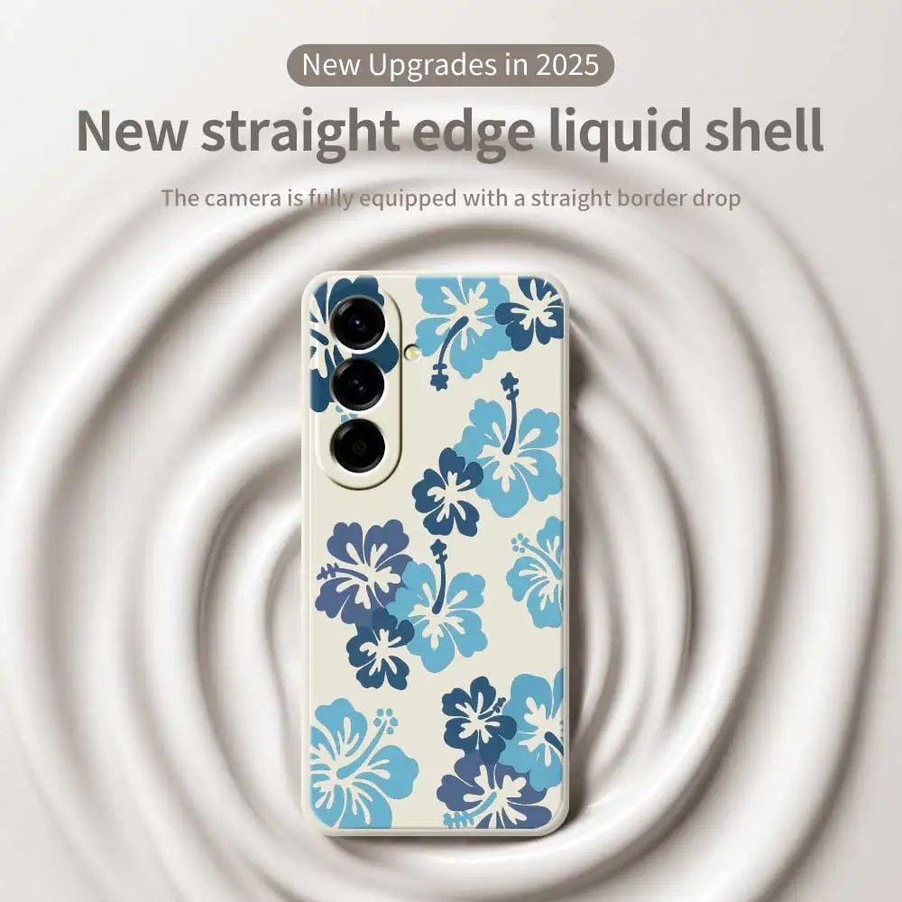 Blue Flower Pattern Phone Case For Samsung Galaxy A56 A32 A23 A22 5G A32 A23 4G A55 A54 A53 A52 A51 A35 A34 A31 A25 Soft Cover