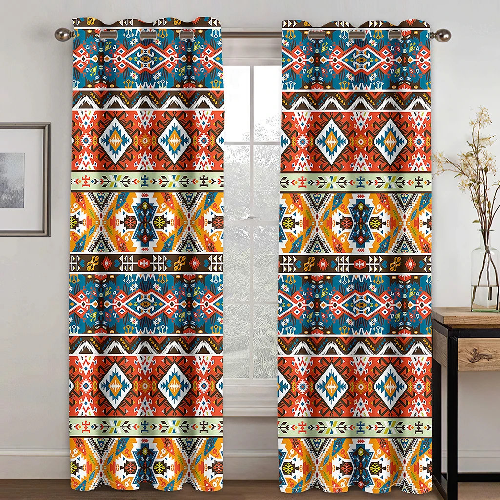 Bohemian Style Yellow Red Stripe Curtains 2 Panel Ethiopian Home Decor Living Room Bedroom Curtains