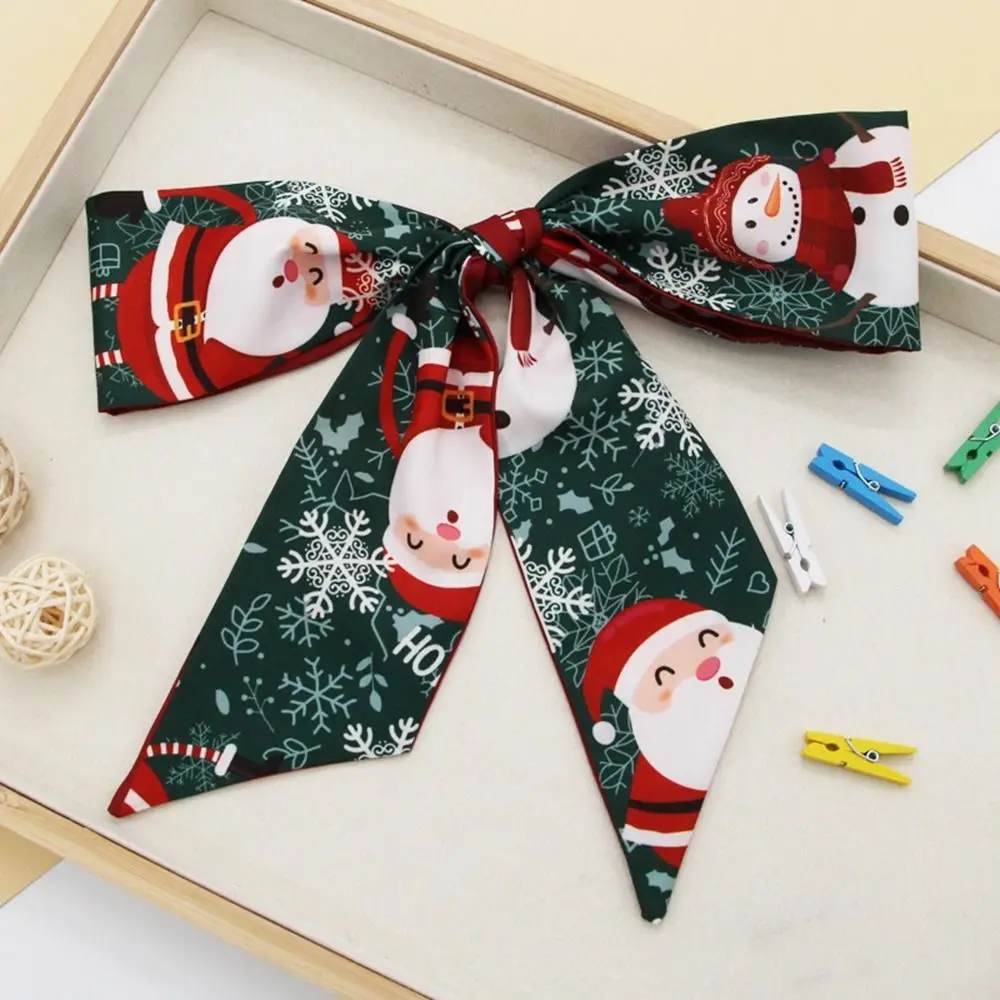 

Collocation Clothing Accessories Bow Printed Long Scarf Female Printed Scarf Long Silk Scarf Hair Ribbon Christmas Hair Band