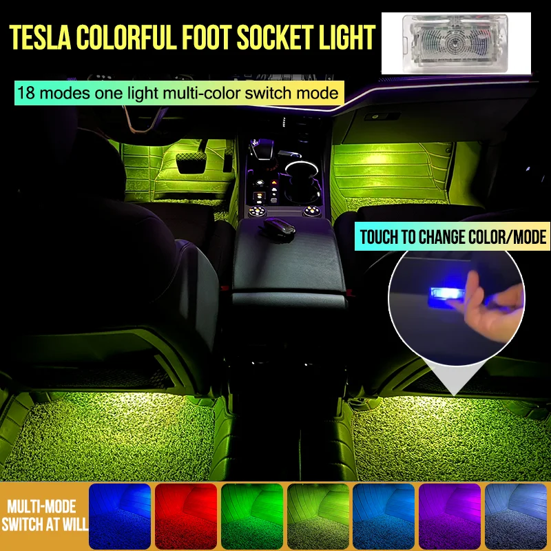 Per Tesla Modello 3 XS Y Accessori interni Fit L\'illuminazione del vano piedi Tronco Frunk Lampada per porta a LED RGB 7 colori Touch Wireless Car