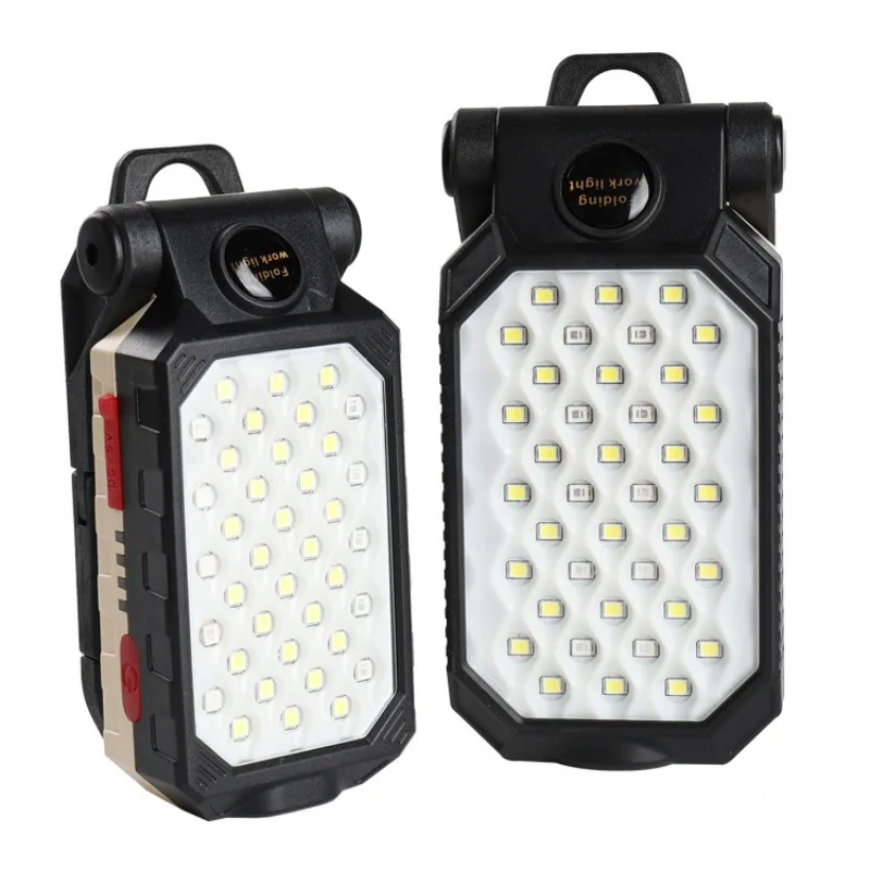 ضوء عمل فحص COB: خطاف مغناطيسي قابل للطي، محمول قابل لإعادة الشحن، مصباح يدوي خارجي للطوارئ باللون الأحمر والأزرق