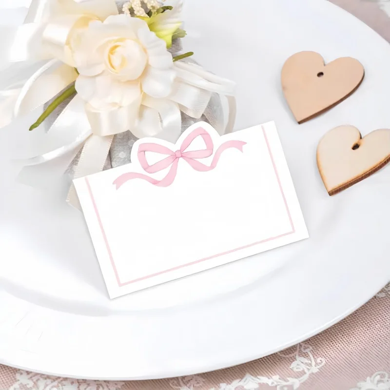 20 Stück rosa Schleifen-Sitzkarten, Hochzeits-Gästekarten, Geburtstagsparty-Tischdekoration, Geschenkkarten, Tee-Party-Dekorationszubehör – Detail 4