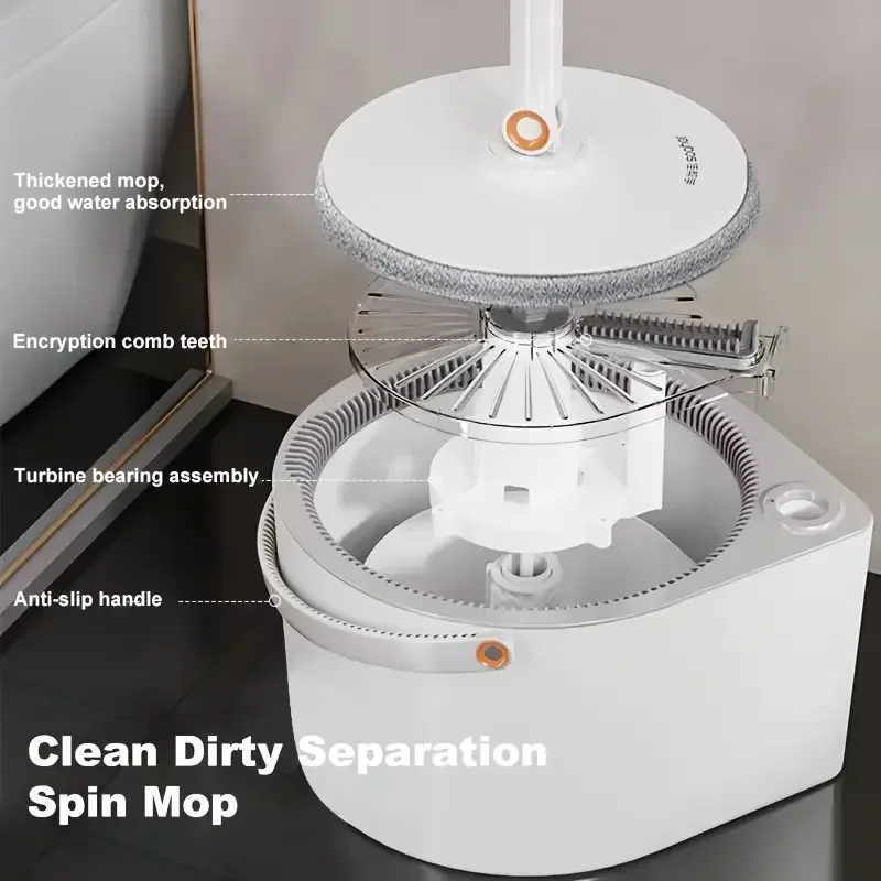 Joybos Dirty Water Separation Spin Mop and Bucket Set, Turbine Self-Cleaning Floor Mop with 3 Interchangeable Heads (Round/Square/Triangle), 90° Foldable Flat Mop for Baseboard & Corner, 6 Washable Pads