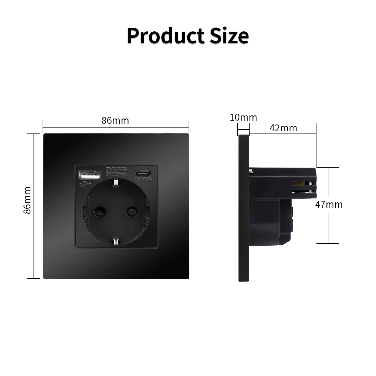 Light Push Switch EU Wall Sockets Home Wall Switches 1/2/3Gang 1Way Plastic Frame Panel USB Type-c Phone Charge Wall Sockets