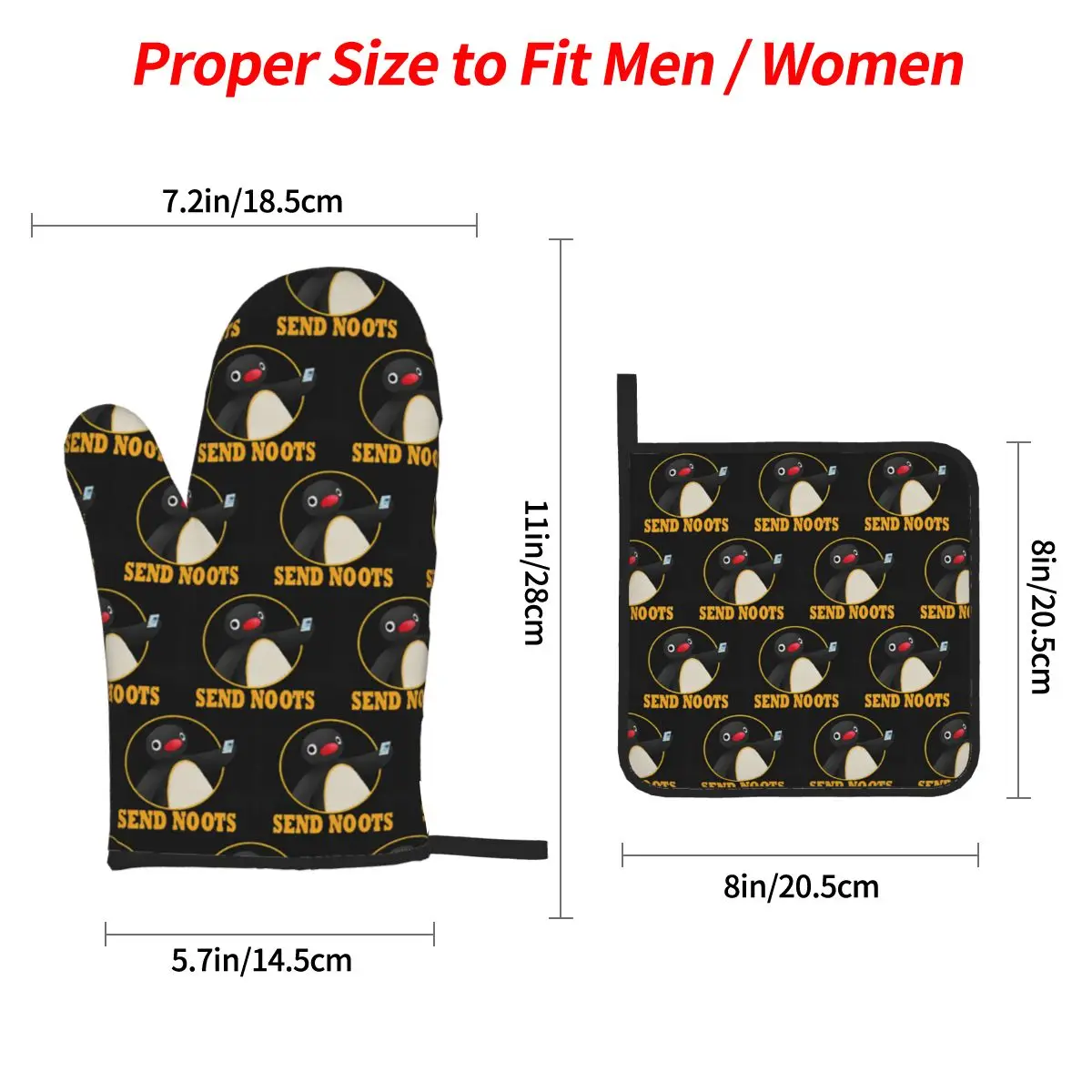 Pingu Pinga Penguin TV Oven Mitts and Pot Holder Sets of 4 for Baking Kitchen Cooking Grilling Resistant Non-Slip Gloves