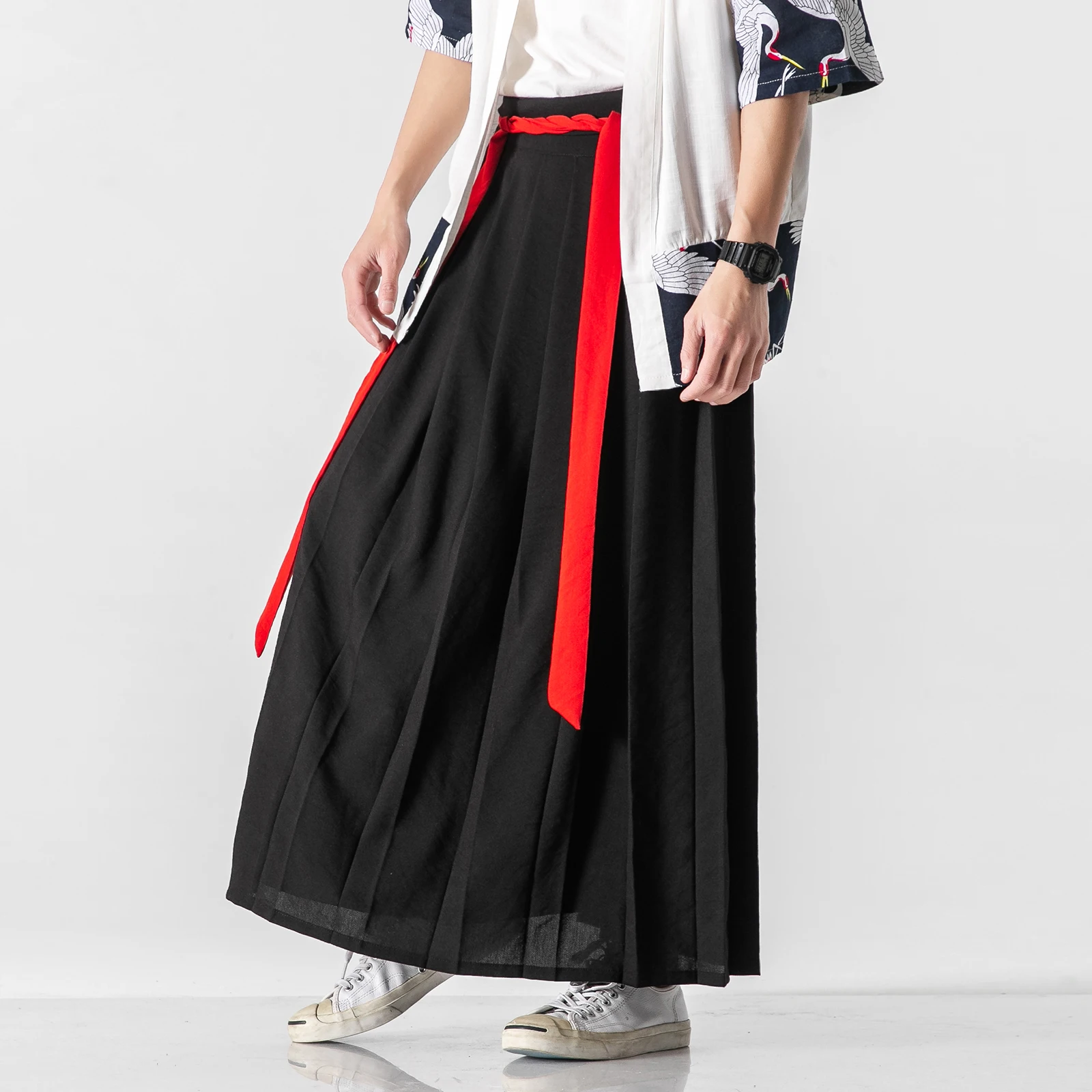 Men Hanfu Pants Wide Leg Pants Retro Couple Pleated Skirt Trousers Chinese Style Pants Male Big Crotch Nepal Robe Pants 3XL