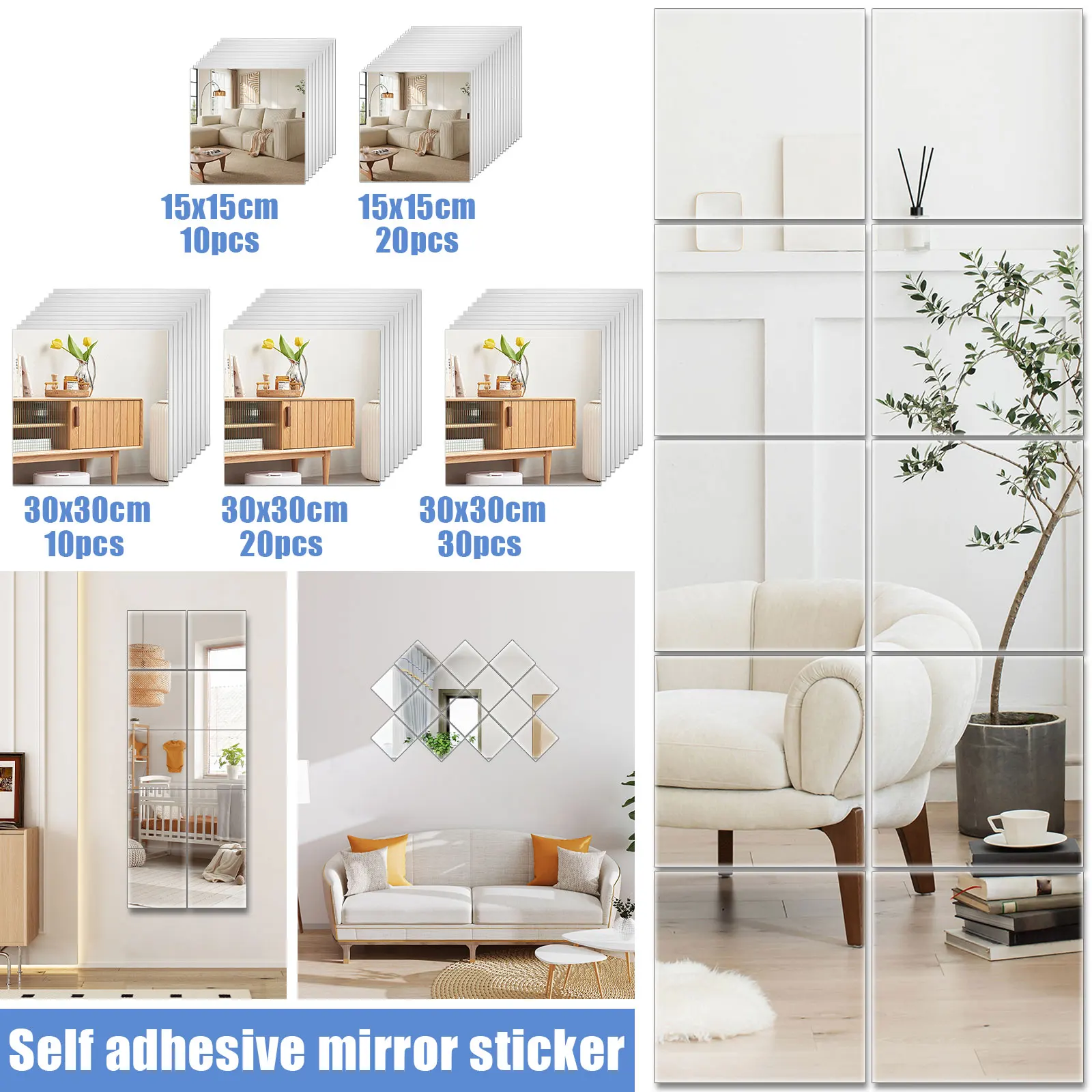 10/20/30Pcs Spiegel Wand Aufkleber 3D Selbst-klebe Spiegel Aufkleber Verdicken Flexible DIY Kunst Acryl spiegel Wohnzimmer Dekoration – Detail 2
