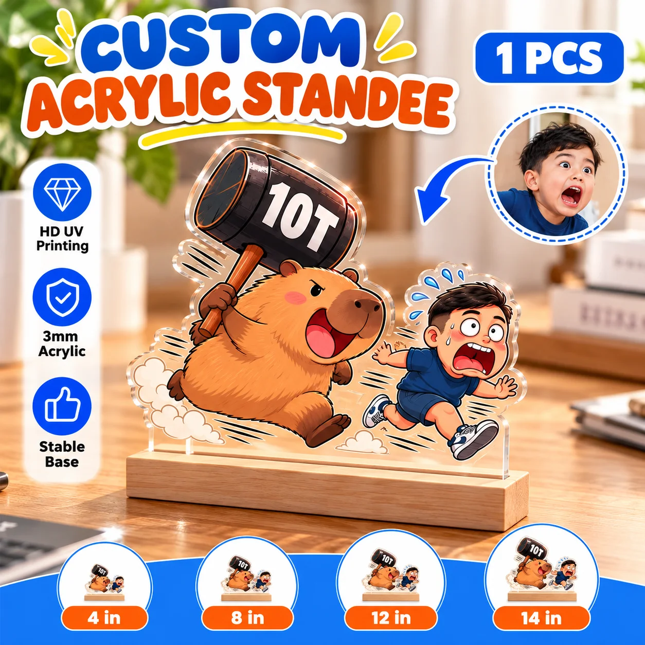 Custom Acrylic Standee Personalized Acrylic Figure 3mm UV Printed Desk Decor with Base 4 8 12 14in Photo Display Keepsake Gift