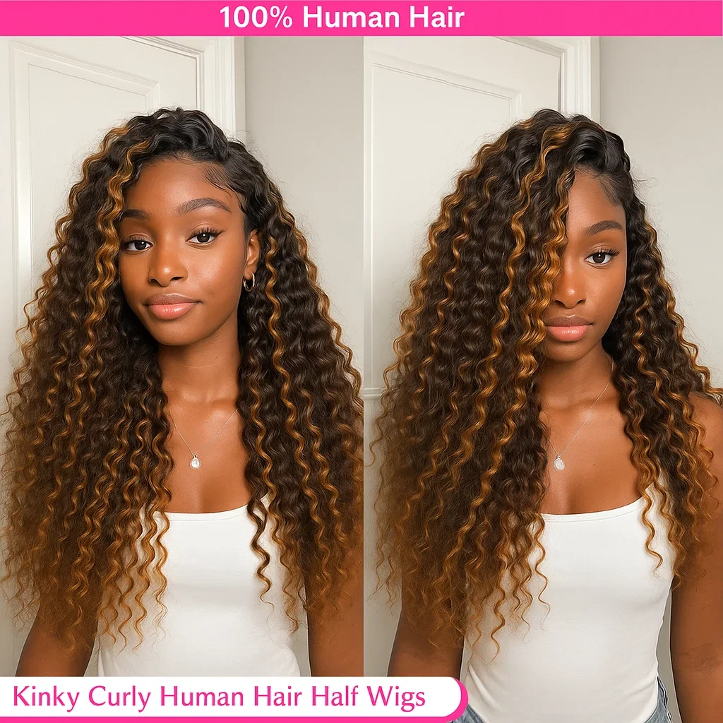 

30-дюймовый полупарик из натуральных волос 1B/30 Выделенная волна воды Кудрявый вьющийся 3 в 1 Бесшовные клипсы с откидной невидимой линией волос