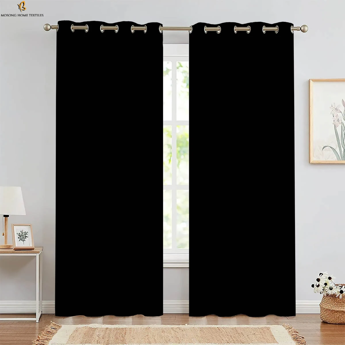 

2 Pieces Solid Color Black White Red Printed Curtains Simple Style Bedroom Living Room Kitchen Study Room Decorative Curtains