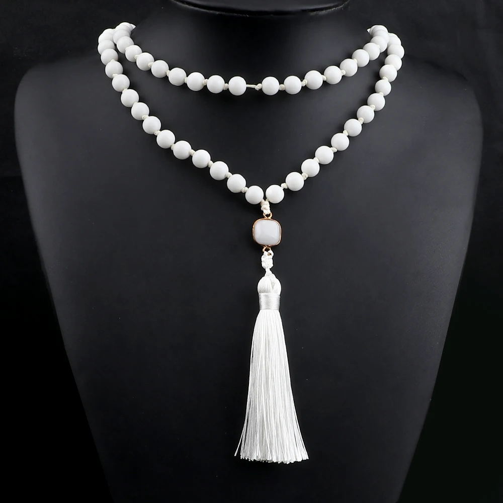 108 Mala White Porcelain Beads Charm Pendant Necklace Women Men Multilayer Healing Tassel Bracelet&Necklace Jewelry Gift New