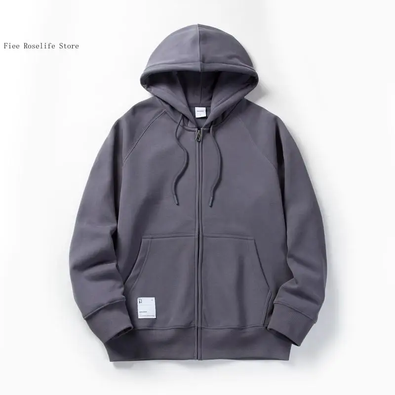 Casual and Simple Pure Color Hooded Sweatshirt for Men Zip Up Long Sleeve Jacket Harajuku Gothic Coat Y2K Teen
