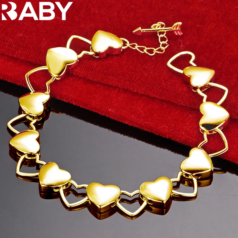 

URBABY 18K Gold Full Hearts Bracelets For Women Wedding Engagement Party Charms Jewelry Fashion Accessories Valentine's Day Gift