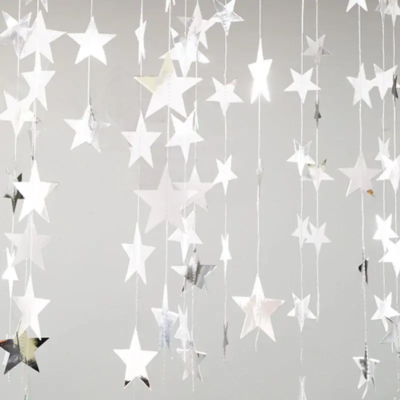 Silver Five-Pointed Star Pull Flower Kindergarten Background Wall Decoration Birthday May Day Atmosphere Scene Layout Pull Flag
