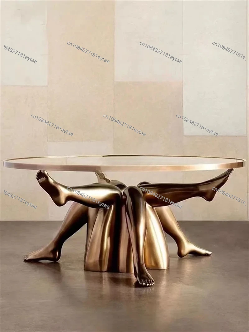 Modern Art FRP Electroplating Beauty Leg Coffee Table Model Room Hotel Personality round Tea Table