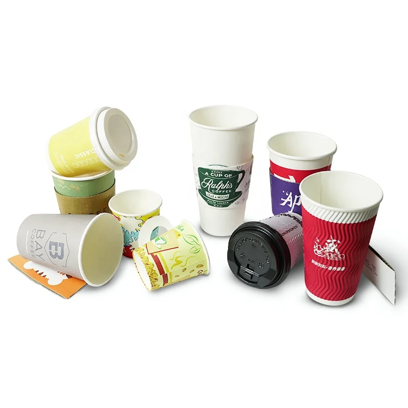 Customized productCustomize Logo Design Paper Cup 6/8/10/12/16 OZ Ripple /Single/Double Paper Coffee Cups With Disposable Paper