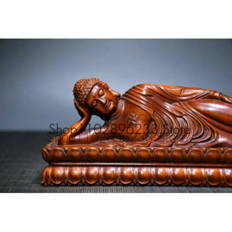 Chinese Boxwood Wood Carving Exquisite Sleeping Buddha Statue Art Collection