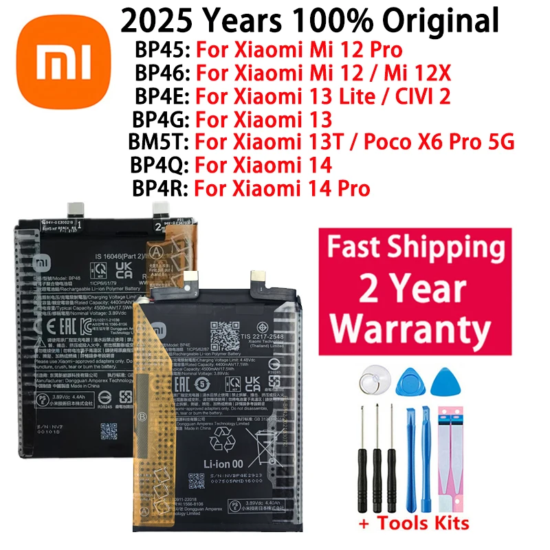 

Original Battery BP45 BP46 BP4E BP4G BM5T BP4Q BP4R For Xiaomi Mi 12 12X 12S 13 Lite 13T 14 Pro Mi 12pro CIVI 2 Poco X6 Pro