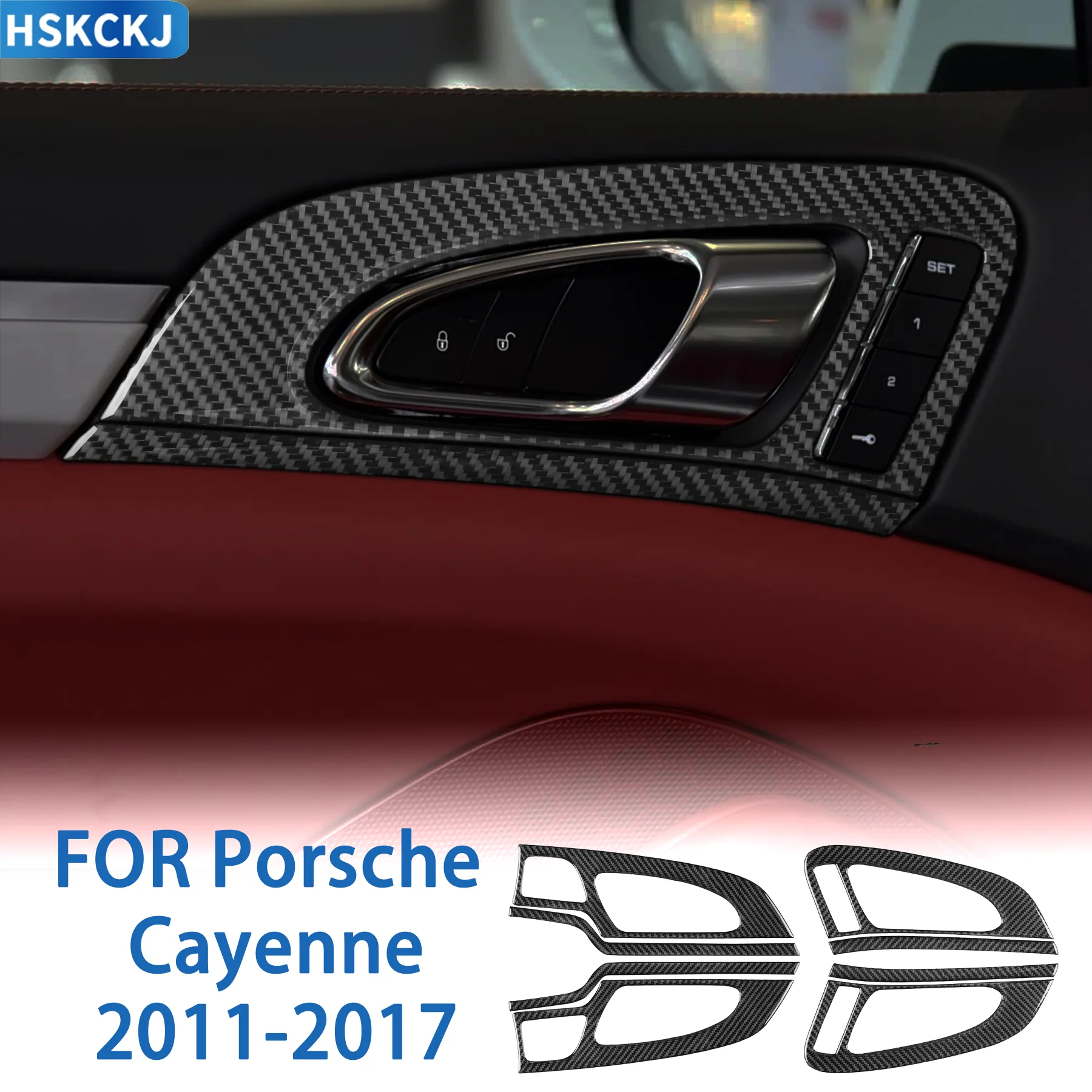 Car Door Inner Pull Handle Whole Panel Surround Trim Sticker FOR Porsche Cayenne 2011-2017 Carbon Fiber Interior Accessories