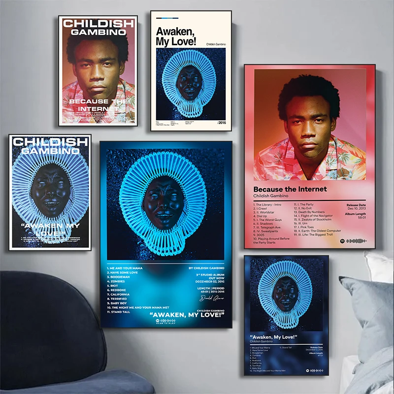 Pop Rap Music Album Cover C-Childish Gambino Poster Aesthetic Rapper Hip Hop Rock Awaken My Love Canvas Painting Room Wall Decor