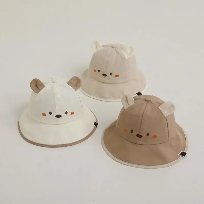 

C63C Outdoor Spring Summer Sun Hat Quick Drying Child Basin Caps Lovely Baby Bucket Hat Bear Print Fisherman Caps