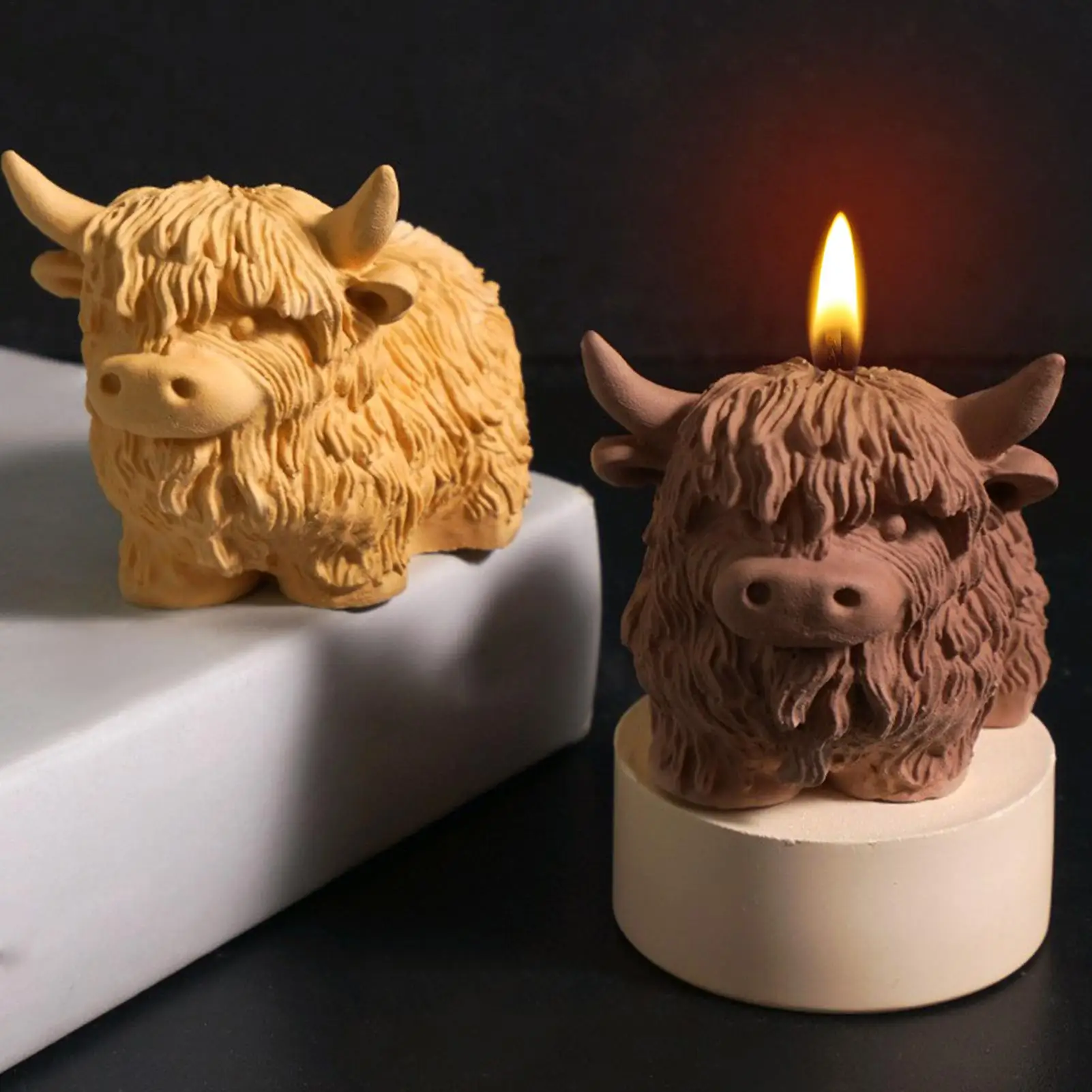 

3D Highland Cow Silicone Mold Resin Molds for Figurines Heat-resistant Flexible Reusable Farm Animal Mould for Handmade Candles
