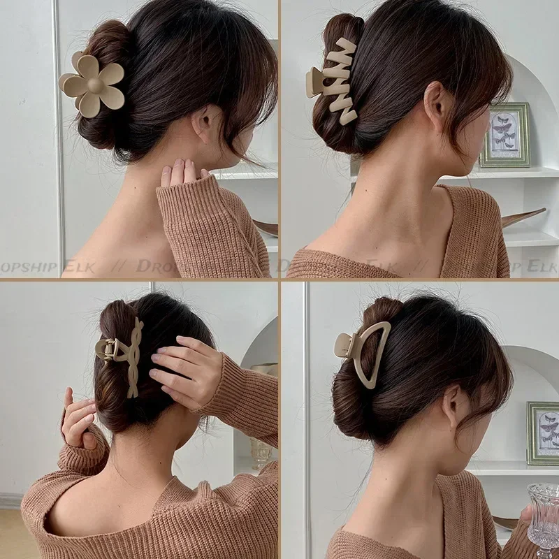 مخلب شعر فرنسي غير لامع للنساء ، قبضة شعر أنيقة ، مشابك كبيرة غير لامعة للفتيات ، إكسسوارات على الموضة الكورية