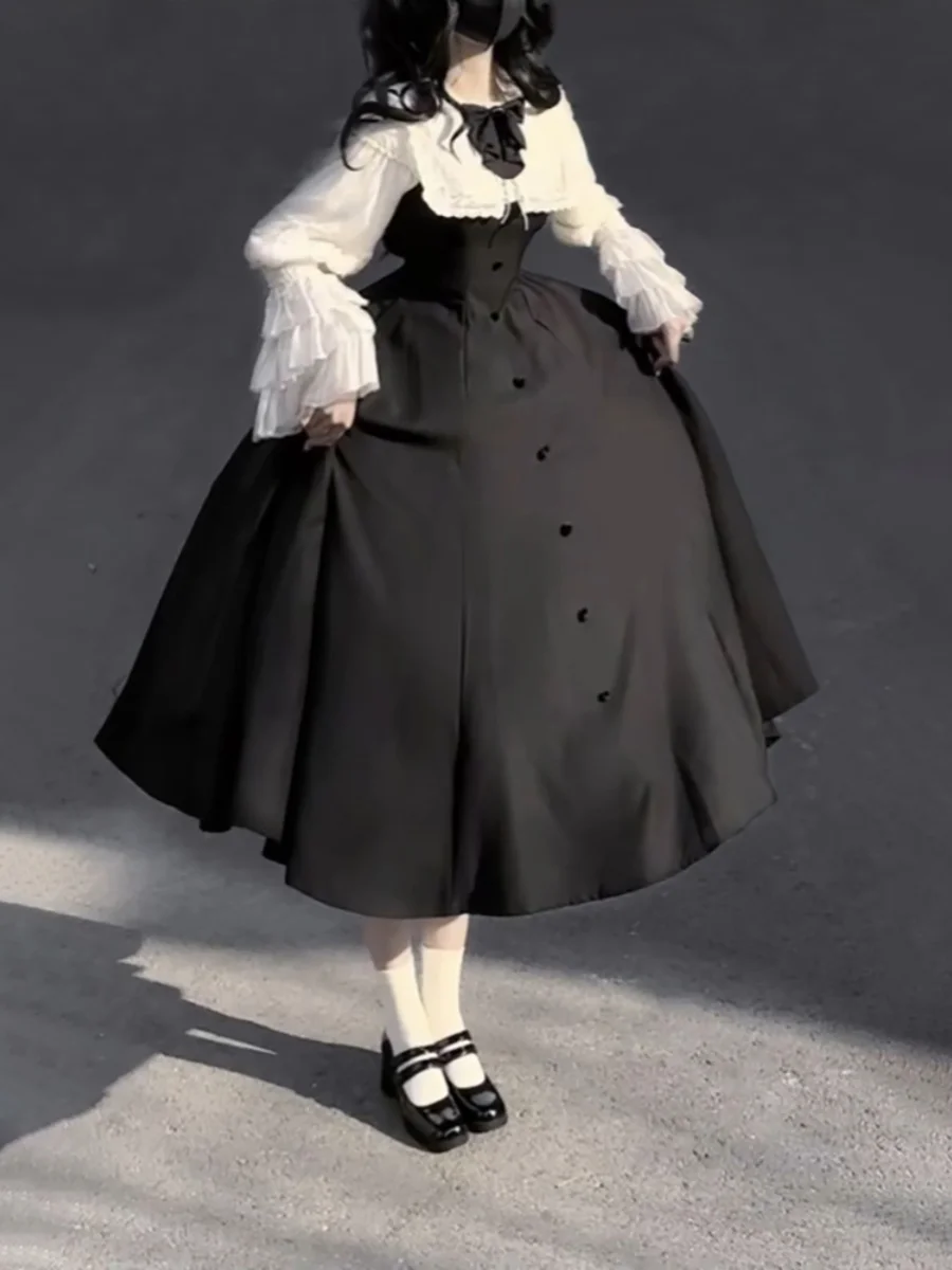 Französisch Hepburn Gothic Style Lolita Kleid Vintage Herbst und Winter