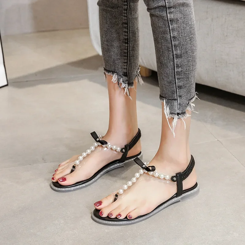 Women Fashion Sandals New Summer Girl Beautiful Pearl String Bead Leisure Slippers Comfortable Casual Shoes