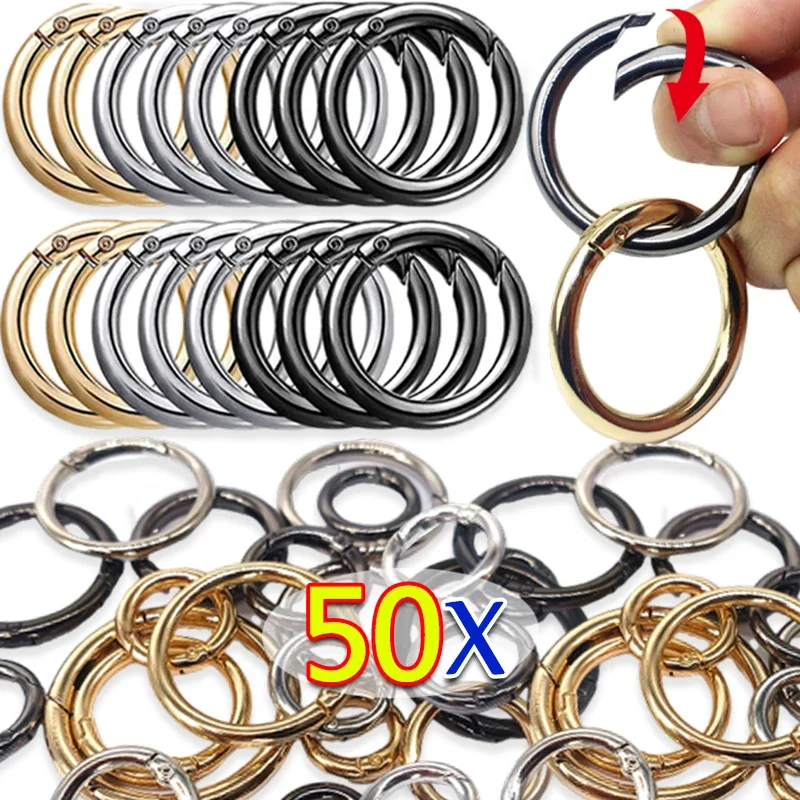 10/50pcs Metal O Ring Spring Clasps for DIY Jewelry Open Round Carabiner Keychain Bag Clips Hook Dog Chain Buckles Connector