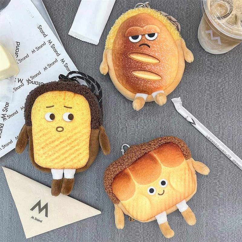 Creative Bread Toast Plush Shoulder Bag Girls Coin Purse Card Holder Female Casual Cute Cartoon Handbags Storage Crossbody Tote