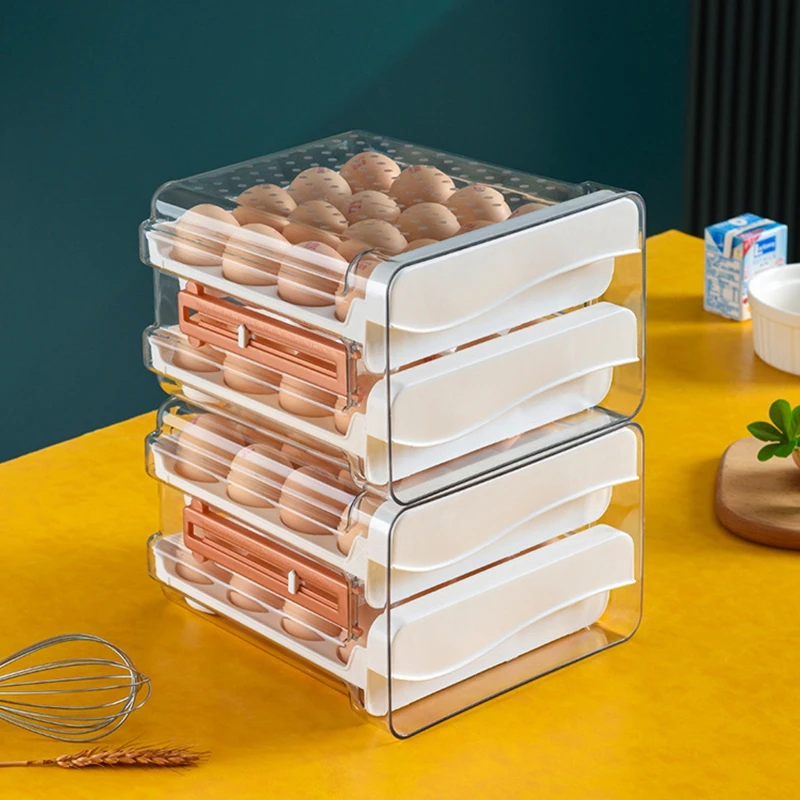 

Organizer For Refrigerator With Time Scale Stackable 2-layer Egg Drawer Clear Egg Storage Holder Large Capacity