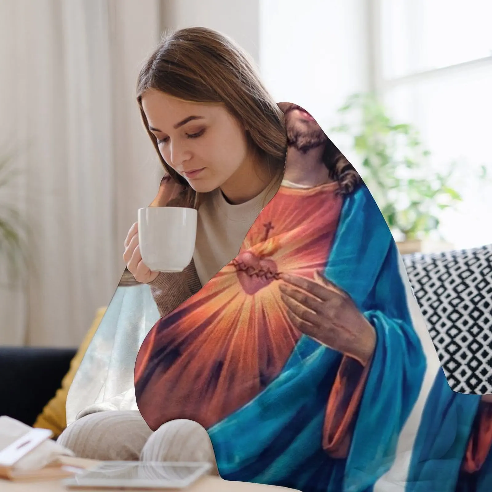 Heilige en onberispelijke harten (Jezus en Maria) met luchtachtergrond Gooi deken Thins Moving voor baby's Dekens