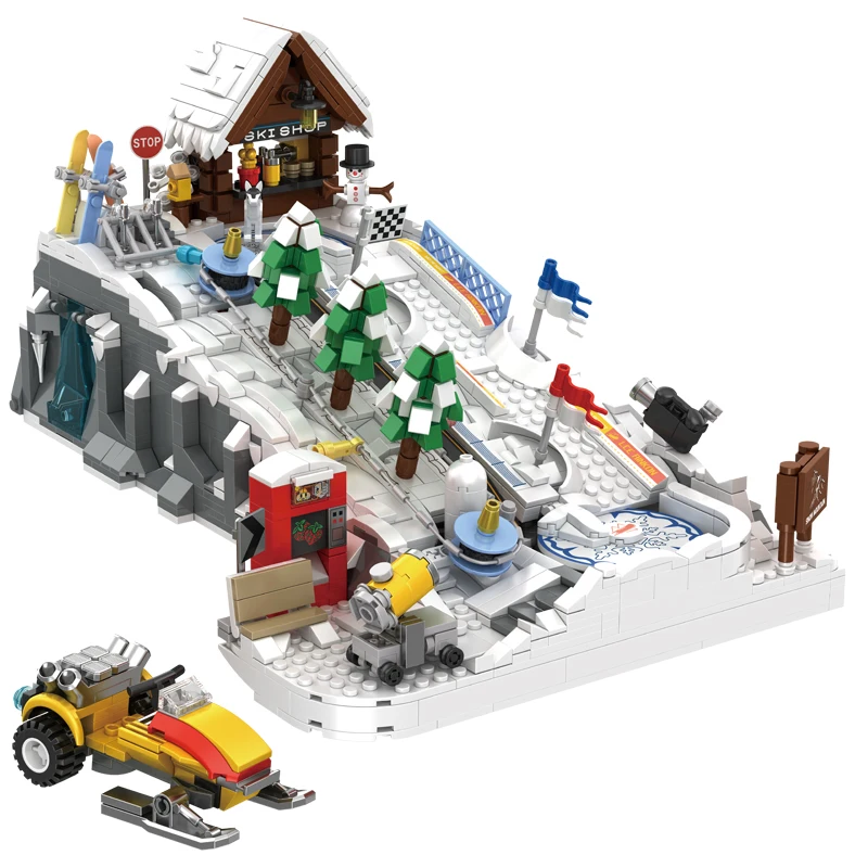 2200 pçs criativo especialista moc ski resort blocos de construção cidade pista gelo patinação pista trenó modelo modular puzzle brinquedos presente do miúdo