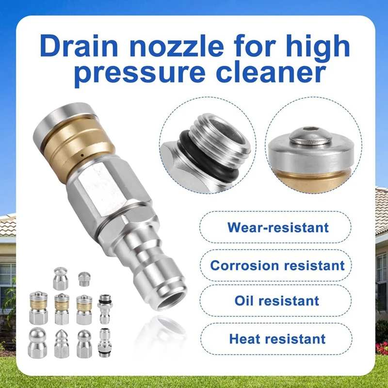 10Pcs Sewer Jetter Nozzle With 1/4&3/8Inch NPT Quick Connectors,Nozzle For Pressure Washer Drain Jet Hose Sewer Cleaning