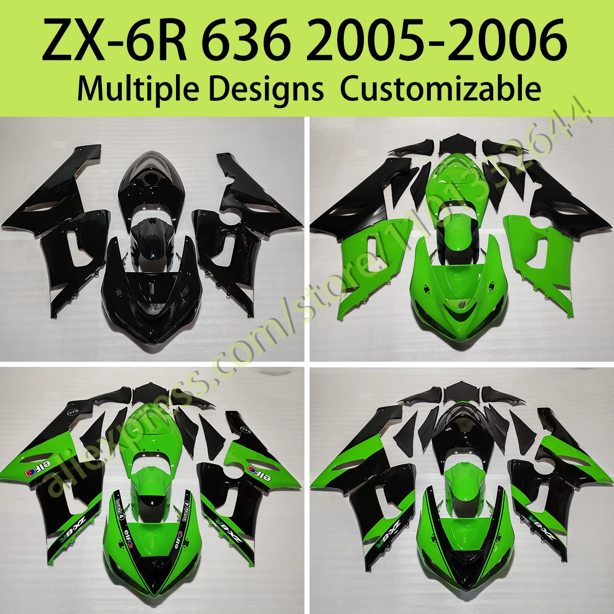 

Fairing Bodywork Kit for Kawasaki ZX 6R 636 2005 2006 Tail Cover Motorcycle Body Parts Full Set Fairings ZX6R 05 06 Black Green