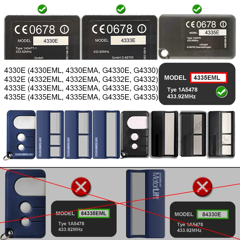 For 4330E 4332E 4333E 4335E Garage Door Opener 433.92MHz Remote Control Handheld Transmitter
