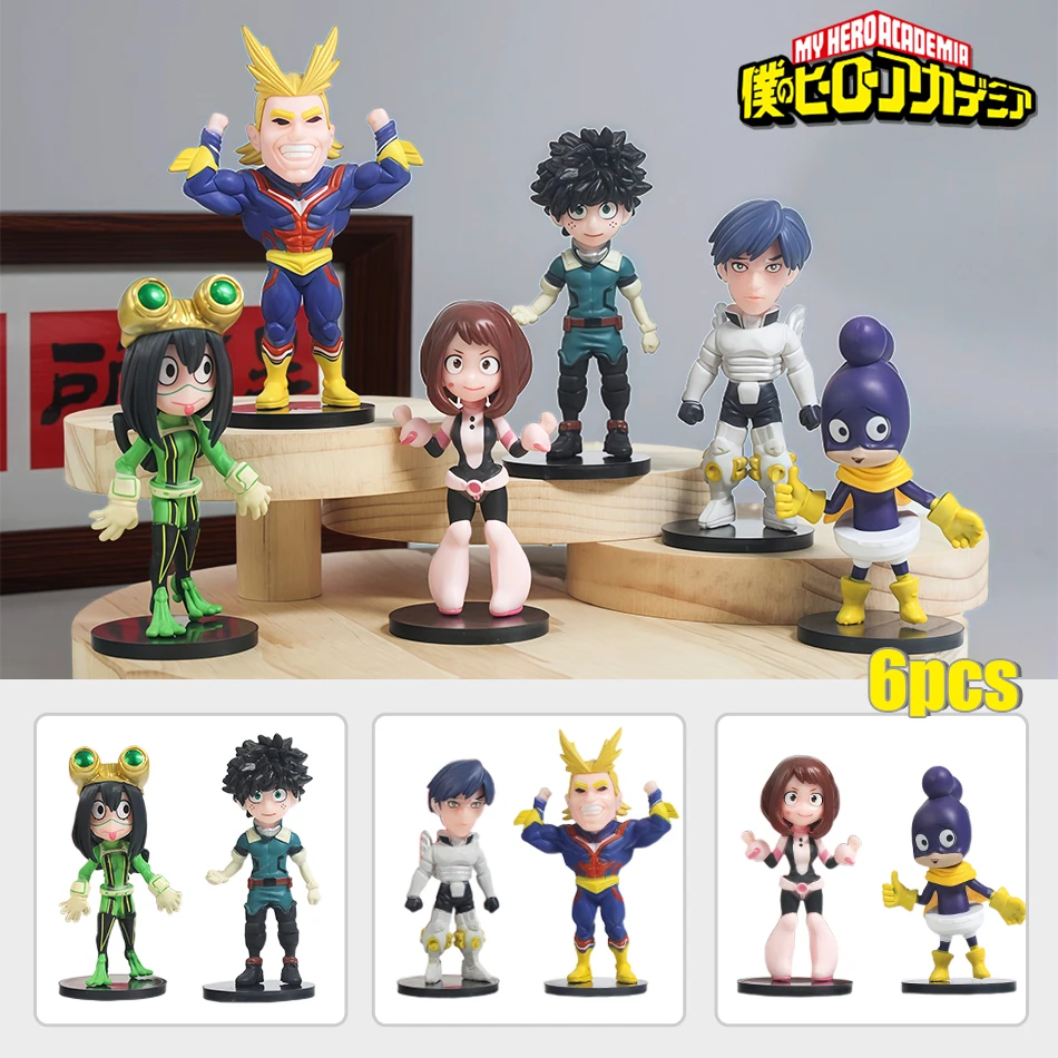 6 Stück/Set Mini Niedliche Ver. PVC Actionfigur My Hero Academia Boku No Hero Midoriya Bakugou Shoto Ochaco Geschenk-Puppe Modell 8cm