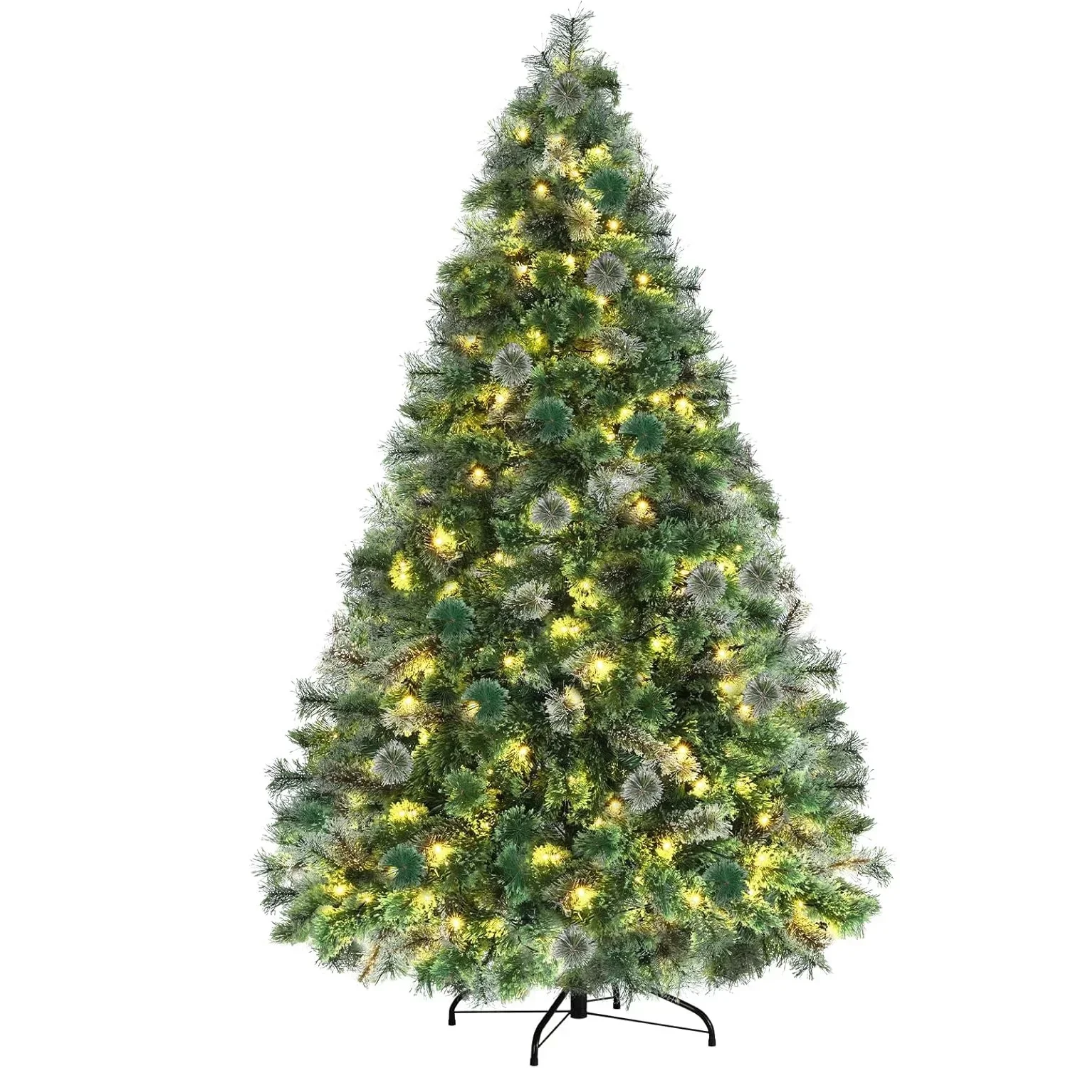 

6/8/9ft Pre-lit Artificial Cashmere Christmas Tree, Snow Flocked Prelighted Pine Needle Xmas Tree,Warm Lights,550/1000/1300 Tips