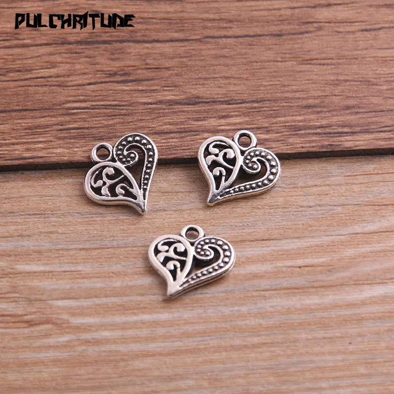 30PCS 14*14mm Two Color Vintage Metal Zinc Alloy love Heart Charms Fit Jewelry Pendant Charms Makings